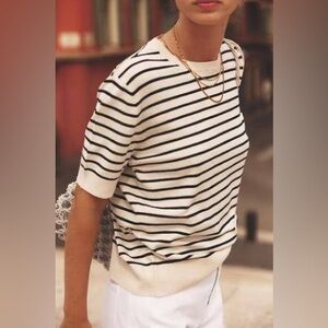Zara Navy Striped Short Sleeve T-shirt Sweater